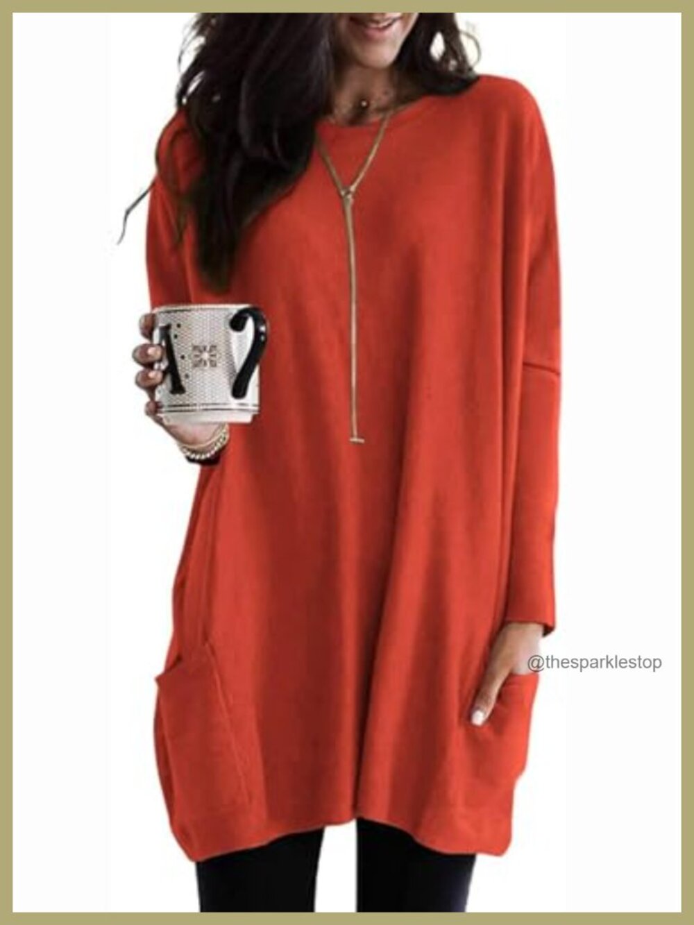 Long Sleeve Tunic Top with Pockets for Leggings Oversized Long T Shirt